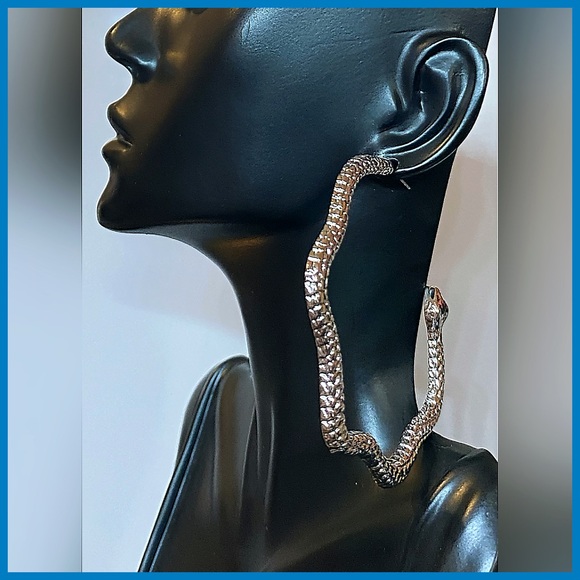 Noir Silver Snake | Reptilian Hoop Earrings - Picture 1 of 7